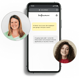 mobile with texting and 2 ladies profiles